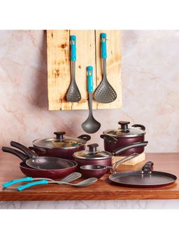 VINOD - Supreme NS 12Pc Cookware Set TawaFrypanKadaiCassSaucepanTadkapanSpoon Purple