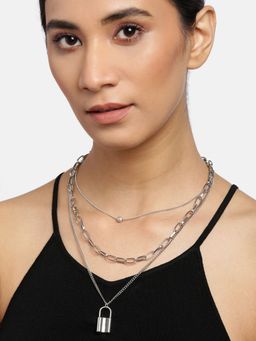 Blueberry - Silver Chain Layered Pendant Detailing Necklace