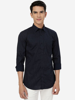 Greenfibre - Mens Navy Blue 100% Cotton Smart Fit Printed Semi Casual Shirt