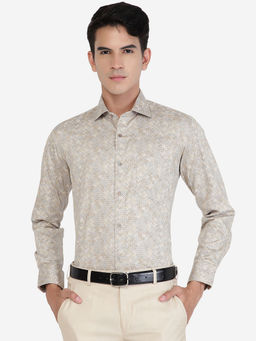 Greenfibre - Mens Light Grey Slim Fit Printed Formal Shirt