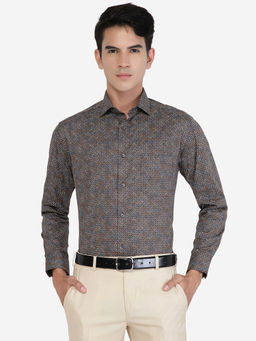 Greenfibre - Mens Black Cotton Blend Slim Fit Printed Formal Shirt