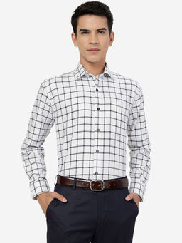 JadeBlue - Mens White Checked Regular Fit 100% Cotton Formal Shirt