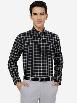 JadeBlue - Mens Black 100% Cotton Regular Fit Checked Formal Shirt