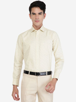 Greenfibre - Mens Slim Fit Printed Formal Shirt Yellow Cotton Blend