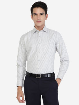 Greenfibre - Mens Grey Cotton Blend Slim Fit Printed Formal Shirt