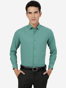 Greenfibre - Mens Green 100% Cotton Slim Fit Solid Party Wear Full Sleeve Shirt