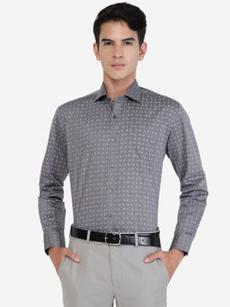 Greenfibre - Mens Grey Cotton Blend Regular Fit Printed Formal Shirt