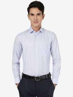 Greenfibre - Mens Light Blue Checked Slim Fit Cotton Blend Formal Shirt
