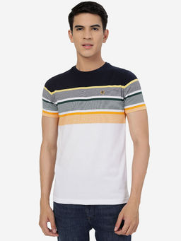 JadeBlue - Mens Multi-Color Striped Slim Fit 100% Cotton Half Sleeve T-Shirt