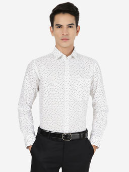 JadeBlue - Mens White 100% Cotton Slim Fit Printed Formal Shirt