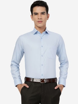 Greenfibre - Mens Sky Blue Slim Fit Cotton Blend Solid Formal Shirt