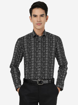 JB Studio - Mens Black 100% Cotton Slim Fit Printed Party Wear Shirt