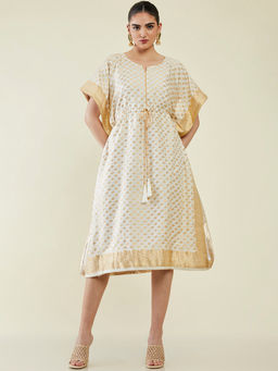 Soch - Women Off White Brocade Woven Kaftan