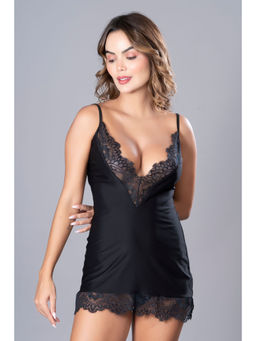 Herryqeal - Black Womens Sexy Lingerie Lace Chemise Full Slips Babydoll Lingerie (Set of 2)