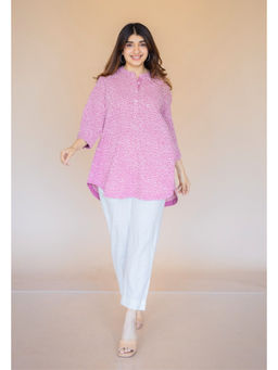 The Indian Ethnic Co. - Pink Printed Slub Cotton Straight Tunic
