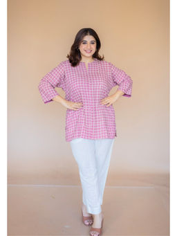 The Indian Ethnic Co. - Pink Printed Slub Cotton Straight Top
