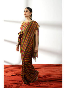 Leela by A - Multicolor Stripes Printed Saree with Stitched Blouse