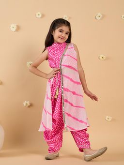 PSPeaches - Pink Printed Dhoti, Crop Top and Shrug (Set of 3)