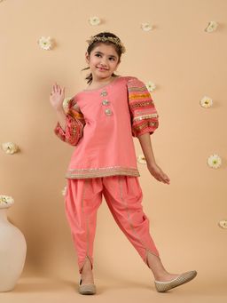 PSPeaches - Coral Embellished Kurti and Dhoti (Set of 2)
