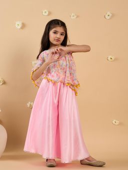 PSPeaches - Pink Georgette Floral Top & Palazzo (Set of 2)