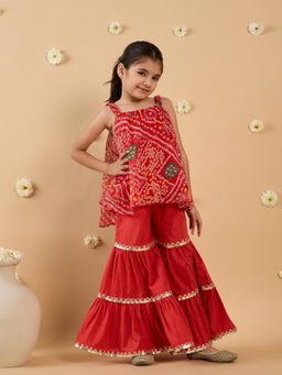 PSPeaches - Red Printed Kurti and Sharara (Set of 2)