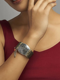 Divas Mantra - 92.5 Silver Oxidised ARKADA Statement Bracelet