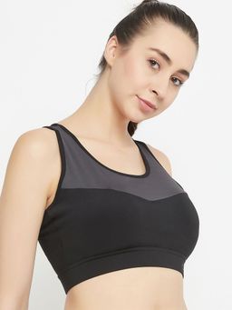 Clovia - Medium Impact Padded Colourblocked Racerback Sports Bra In Black