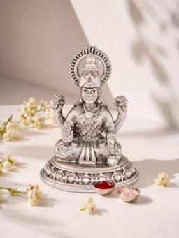 Saraf RS Jewellery - Silver-Plated Hand-Painted Goddess Maa Lakshmi Idol Showpiece