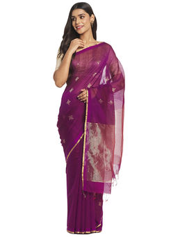 Fabindia - Purple Chanderi Cotton Silk Saree