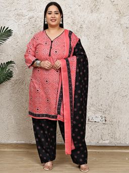 Rajnandini - Women Pink Cotton Blend Bandhani Printed Kurta with Salwar and Dupatta