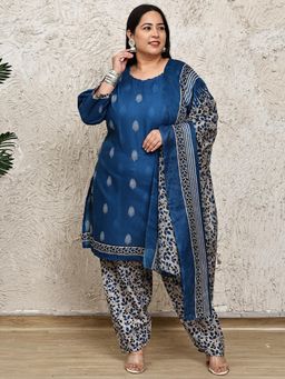 Rajnandini - Women Blue Cotton Blend Printed Kurta with Salwar and Dupatta