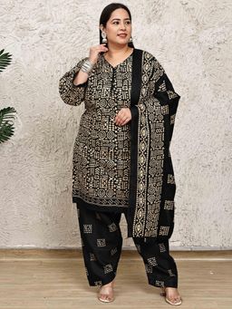 Rajnandini - Women Black Cotton Blend Printed Kurta with Salwar and Dupatta