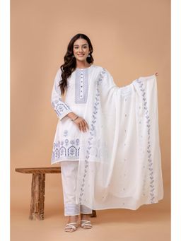 Roohaniyat - Women Floral Embroidered Cotton Kurta with Pant and Dupatta