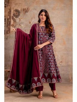 Roohaniyat - Women Floral Printed Anarkali Kurta with Pant and Dupatta