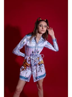 Loudless - Cavalry Printed Shirt Dress - White & Blue (Set of 2)