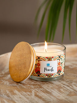 ExclusiveLane - Peach Handmade Wax Jar Scented Candle (60 Hours Burn Time, Reusable Jar)