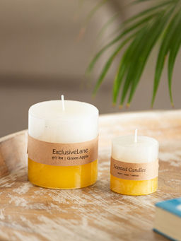 ExclusiveLane - Green Apple Handmade Wax Pillar Scented Candles (8 and 30 Hours Burn Time)