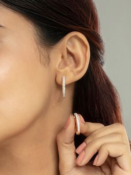 Mia by Tanishq - Sculpted Shine Gold and Diamond Hoop Earrings