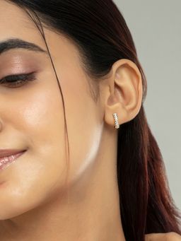 Mia by Tanishq - Chic Dazzling Gold and Diamond Hoop Earrings