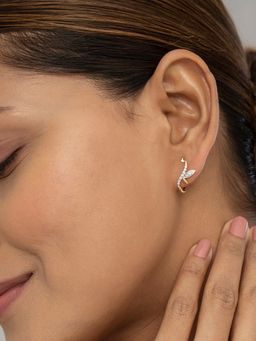 Mia by Tanishq - Leaf Luxe Gold and Diamond Hoop Earrings