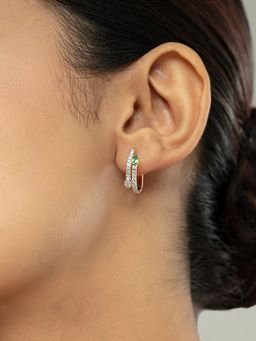 Mia by Tanishq - Emerald Glam Gold and Diamond Hoop Earrings
