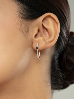 Mia by Tanishq - Sleek Sapphire Gold and Diamond Hoop Earrings