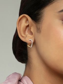 Mia by Tanishq - Heart Charm Gold and Diamond Hoop Earrings