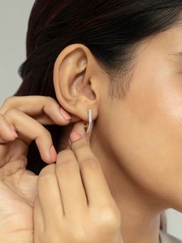 Mia by Tanishq - Chic Sleek Gold and Diamond Hoop Earrings