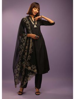 KALKI FASHION - Black A Line Suit In Cotton with Pin Tucks Detailing (Set of 3)
