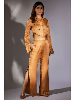 Masumi Mewawalla - Mustard Embellished Shirt with Pants (Set of 2)