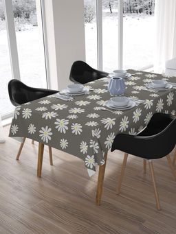 Encasa Homes - Printed Cotton Tablecloth 6 Feet For 4 To 6 Seater Dining Table Daisy Grey