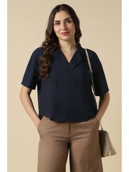 Allen Solly - Women Navy Blue Rayon Blend Half Sleeves Top