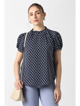Van Heusen - Women Navy Blue Polyester Half Sleeves Top