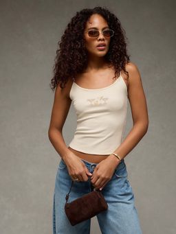 American Eagle - Women Cream Polyester Blend Sleeveless Cami Top